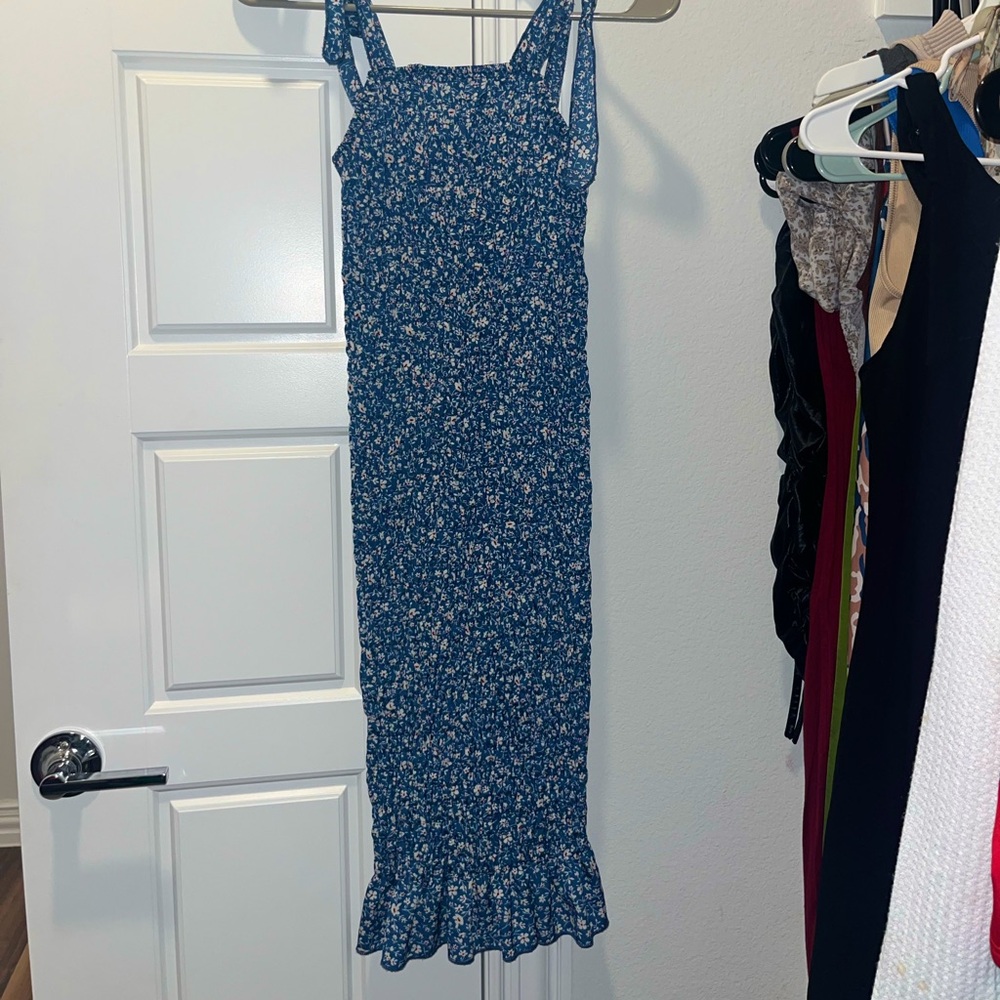SHEIN X2 Ruffled Blue Flowered Summer Dress
